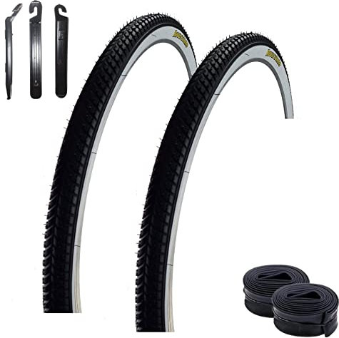 2 x Roverstone 28 Fahrradreifen Weißwand 47-622 (28 x 1,75) + 2 passende Schläuche DV inkl. maxxi4you Reifenheber