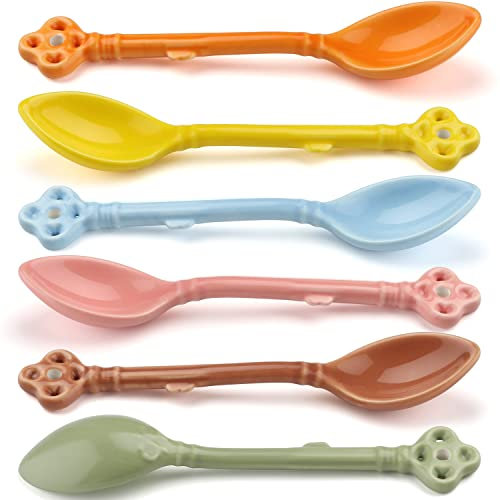 Juego de 6 cucharas de café pequeñas cucharas de café espresso de cerámica para café, postre, té, helado