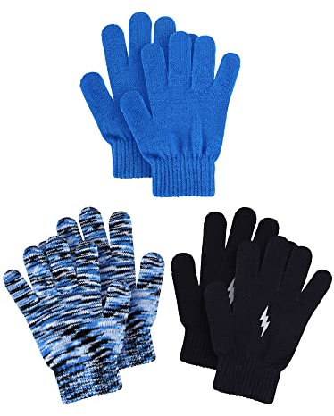 Geyoga 3 Paar Kinder Strick Handschuhe Kinder Winterhandschuhe Warme Vollfinger Fäustlinge für Jungen Mädchen (Stilvoller Stil)