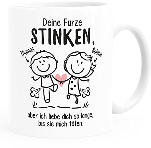 Moonworks® Kaffee-Tasse Deine Fürze stinken aber ich liebe dich Geschenk personalisiert Freund Mann lustige Liebeserklärung anpassbar weiß standard