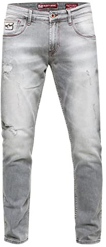Rusty Neal Herren Jeans-Hose 'Tori Slim Fit Streetwear Jeans Destroyed Denim Blue Black Grey Stretch-Jeans 235, Farbe:Light Grey Used, Größe Jeans L32:33W / 32L