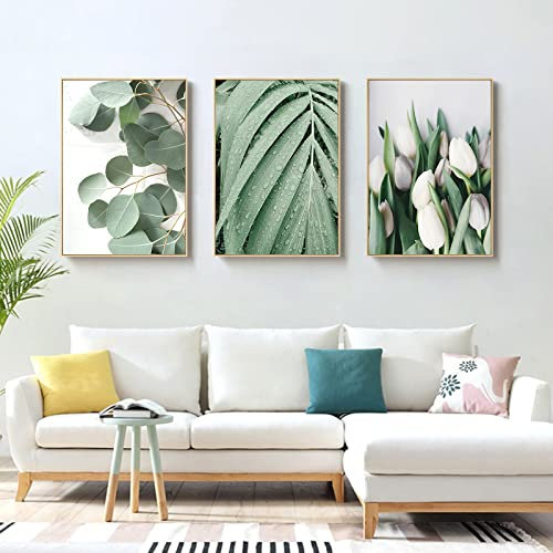 CULASIGN 3er Poster Set Wandbilder, Premium Kunstposter - Natur Pflanzenblatt Eukalyptus- Leinwanddrucke Print Bilder Wandposter Posterset Ohne Rahmen (B,40x50cm)