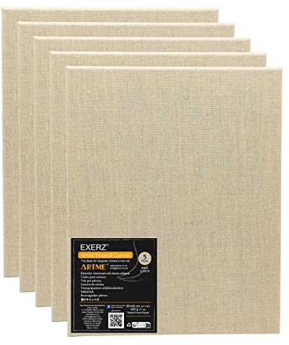 EXERZ 30x40cm Toiles Pré-étirées de Lin 5pcs A3-320gsm, Triple apprêt, Sans Acide, Grain Moyen, Pur Lin Écru - Huile et Acrylique (30x40cm - 5pcs)