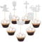 Gyufise 28Pcs God Bless Cupcake Toppers Silver Glitter Boys Baptism Cupcake Toppers Angel Chalice Bible Cross Cake Decorations Christian Baptism Theme Baby Shower Party Cake Decor Supplies