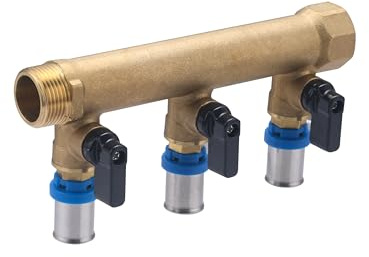 Collettore maschio-femmina 3/4 con 3 uscite multistrato a pressare Ø16 e valvole | Ottone | Connessione sicura e durevole | Facile da installare | Ideale per idraulica | QUICK PLOMBERIE