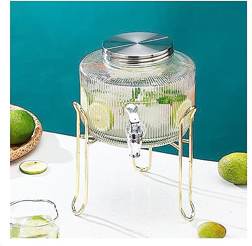 Glaskaraffe,Getränkespender - Zapfhahn Aus Edelstahl Und goldenes Regal -Wasserspender Glasbehälter Für Kalte Getränke,Für Kalt & Heiß Wasser Eistee Kaffee Milch Saft,Faucet c+golden shelf,2.5L