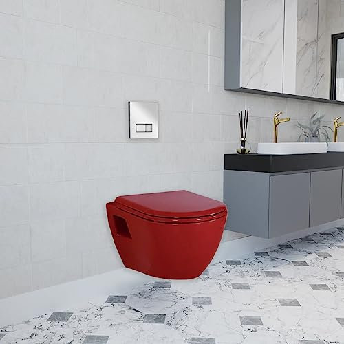 Short Projection RED Wall Hung Combined Bidet Toilet with Soft Close Seat