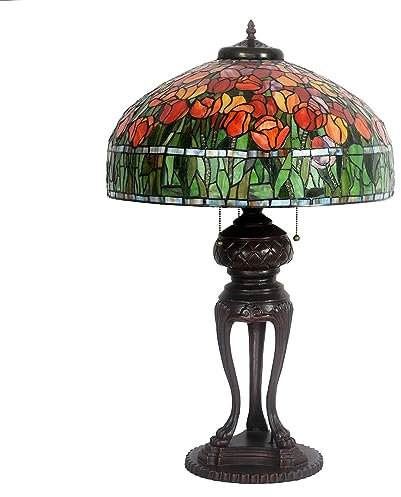 AIBOTY Tiffany Tischlampe für Wohnzimmer, 82cm hohe Moderne Nachttisch-Buntglas-Lesetischleuchten für Schlafzimmer-Nachttischlampe, 50cm-Lampenschirm für Beistelltischlampe,Tulip