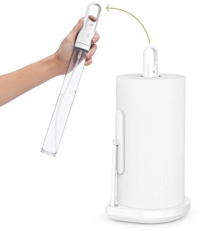 simplehuman KT1199 Porte-Rouleau d'essuie-Tout avec Pompe de pulvérisation, autoportant, Facile à déchirer, Base lestée (Convient aux Rouleaux de Cuisine de 23 à 28 cm), Acier Blanc, KT1199