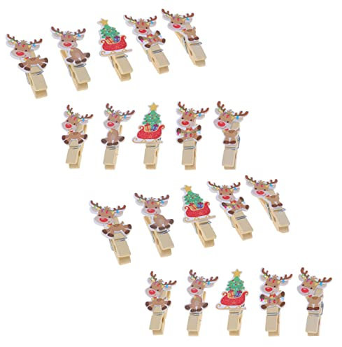 Mikikit 100 Pièces Clip De Noël Clips De Renne Broche De Noël Porte-Photo Suspendu Mini Pinces à Linge Décoratives Clip D'affichage d'image Mini Trombone Miniature en Bois Agrafe