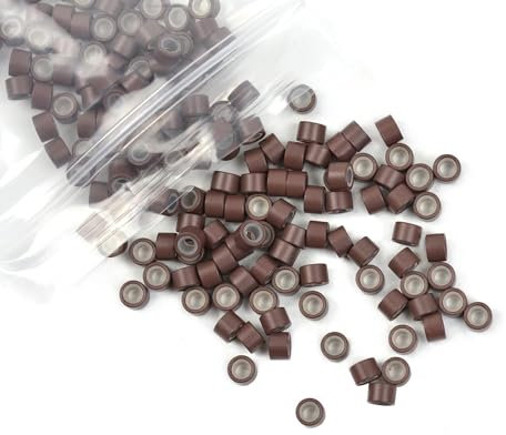 500 Stück Nanoringe mit Silikon, Microrings mit Silikon Einsatz Hair Extension Loops, 5.0X3.0X3.0mm Mikroringe Nanoringe für Haar Extensions(Dunkelbraun)
