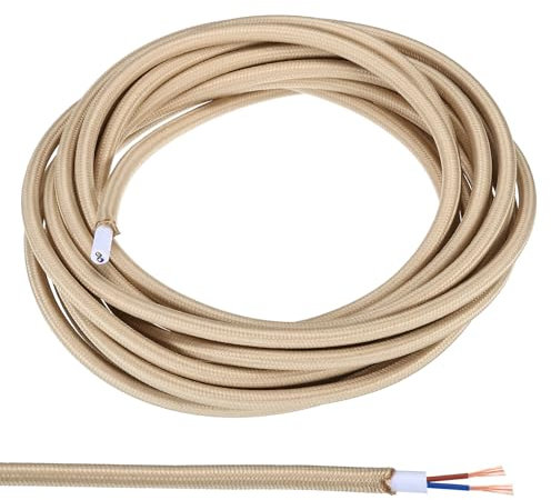 PATIKIL Tissu Tissu Couvert Rond Fil, 16,4 ft 18AWG 2 Noyau Vintage Tissé Électrique Cordon pour Pendentif Lumière DIY Projet, Beige