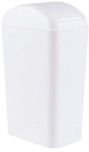 Ponpong 14 L Plastic Swing Top Trash Bin, Slim Plastic Trash Can with Lid, White