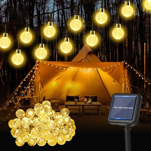 litren Solarlichterkette Außen Wetterfest IP65 Lichterkette Außen Solar 62 LEDs 13.5M 8 Modi Solarlichterkette Außen Kristall Kugeln Lichterkette Garten Deko-Warmweiß