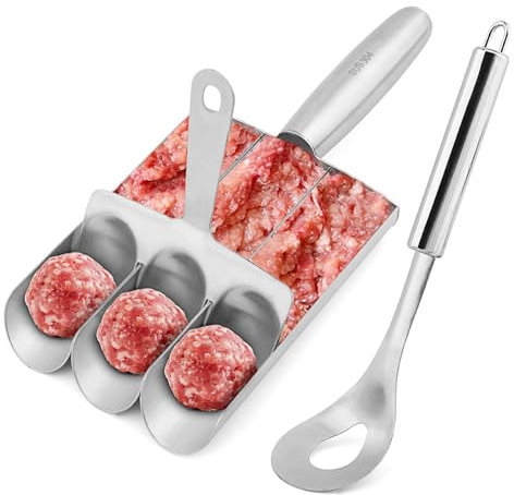 Herramienta para hacer albóndigas 3 en 1, de acero inoxidable, para hacer bolas de albóndigas, herramienta para hacer bolas de albóndigas antiadherentes, para cocina, triple albóndiga con albóndigas,