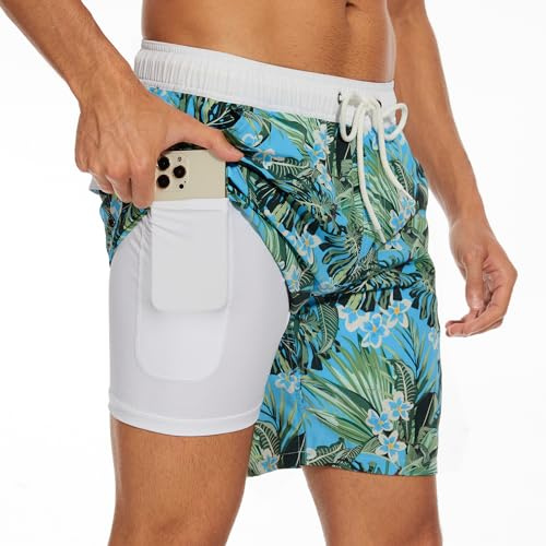 AUFIKR Short de Bain pour Homme Double Couche avec Doublure de Compression 2 en 1 avec Poches pour Surf, Sport, Surf