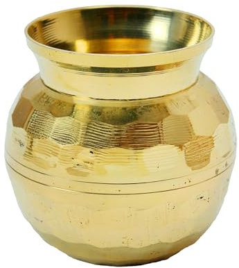 Small Brass Kalash Lota Pot Utensil Drinkware for Pooja Kit for Indian Traditional Karwachauth Pooja Diwali Decor Purpose for Temple Home office Pure Vessel Lota Kalash Gift Item(Size:-2 x 3 x 2)