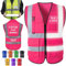 ShAxzHen Gilet de sécurité pour homme et femme avec poches avec logo personnalisé, haute visibilité, vêtement de travail protecteur avec bandes réfléchissantes, rose, XXL