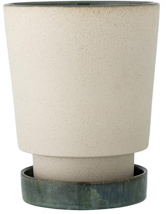 Bloomingville Idril Blumentopf mit Untertasse, Natur, Steingut, T19xH25,5 cm