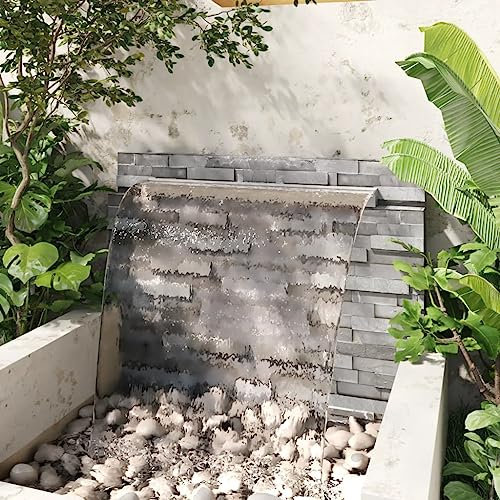 Fontana rettangolare per piscina a cascata, in acciaio inox, 110 cm, fontane e stagni
