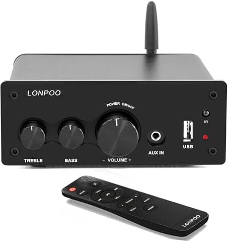 200W Mini Amplificador HiFi de Bluetooth de con mando a distancia, entrada óptica, COAX, USB, AUX, salida L/R de audio de 2 canales