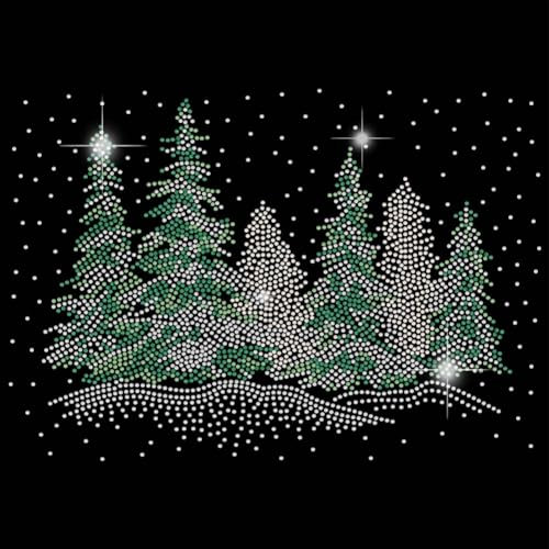 SUPERDANT Strass Hotfix Zum Aufbügeln Bling Bäume Glitzernde Strass Hotfix Transfer Patch Winter Kiefer Schnee T Shirt Kristall Bügelbild Strass Zum Aufbügeln Kristall Dekor Für T Shirts Hoodie