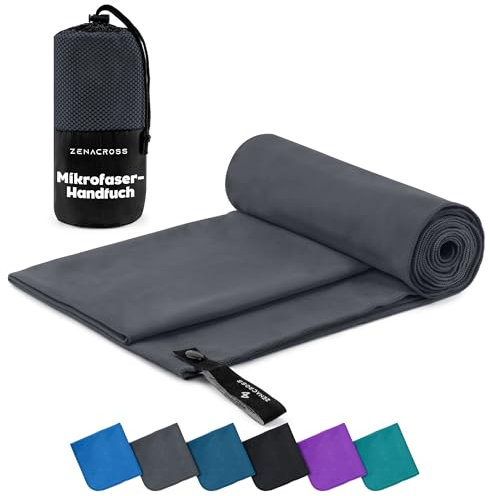 ZENACROSS Mikrofaser Handtuch mit Transportbeutel - Schnelltrocknendes und vielseitiges Fitness Handtuch - Sporthandtuch Größen L - 160 x 80 cm - Dunkelgrau