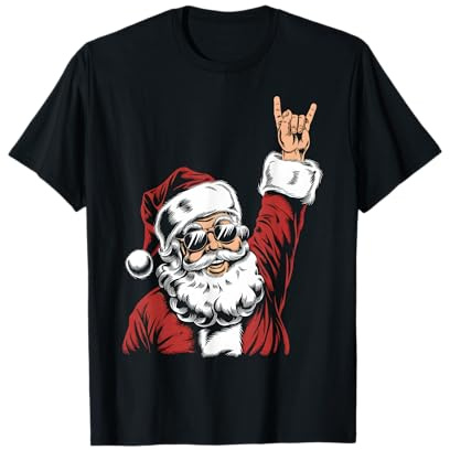 Funny Santa Claus Heavy Metal Rock On Humorous Christmas T-Shirt