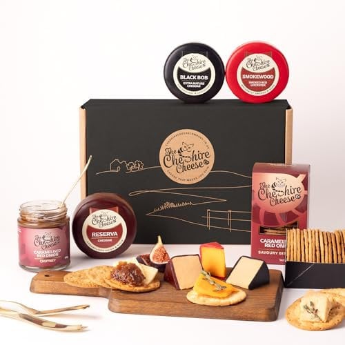 Cheshire Cheese Company | Cheese, Chutney & Biscuits Deli Gift Set | Filled with 3 x Luxury Waxed Cheese Truckles, Small-batch Cheddar Biscuits and Red Onion Chutney | Perfect for Cheese Lovers