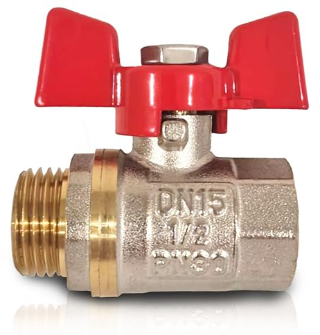 PipeSan Kugelhahn 1/2 DN15 PN16 – Messing vernickelt – Doppelgewinde Innen/Außen BSP (G 1/2) – Volldurchfluss – Flügelgriff – Absperrventil für Wasser & Heizung | Kugelhahn 1/2 Zoll