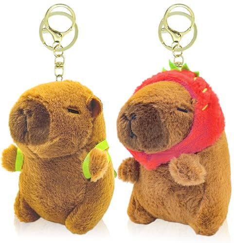 LHOEST 2 Stück Capybara Kuscheltier Schlüsselanhänger, Capybara Plush Spielzeug, Capybara Kuscheltier Anhänger für Kinder Rucksack