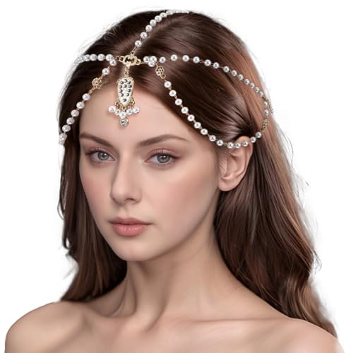 Boho Perlenkopfschmuck,Gold Quastenkopfkette,Vintage Kristall Kopfkette,Festival Hochzeitsschmuck Haarschmuck für Frauen und Mädchen
