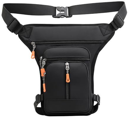 LEKEFETO Beintasche Motorrad Hüfttasche, Beintasche mit abnehmbarem Beingurt, Beintasche mit 5 Taschen, Regulable Beintasche für Damen & Herren für Wandern, Camping, Klettern, Laufen, Sport(Schwarz)