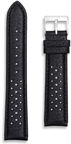 Buckle & Stitch Buffalo Grain Rally Watch Strap | 24 mm Black | Genuine Calf Leather Perforated Racing Band | Men and Ladies Rallye Watchstrap | Spring Bars and Tool Included (Black, 24mm)