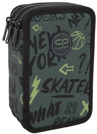 CoolPack XXL Federtasche Federmappe 3-Fach Schulstiftetui, dreifaches Federmäppchen, Federmäppchen für Mädchen, Jungen, Federmäppchen 44-teilig gefüllte Schüleretui 3-stöckig, Tiger