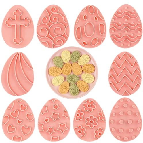 OUDQFCJ Lot de 10 emporte-pièces 3D œufs de Pâques, Moules à biscuits de Pâques, Tampons de Pâques, en plastique