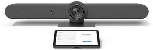 Logitech Rally Bar All-in-One Conference Camera with TAP IP Touch Controller Kit – 4K UHD PTZ Camera, 15x Zoom, Stereo Speakers, 6 Microphones, 10.1” Display, Oleophobic, Motion Sensor (Renewed)