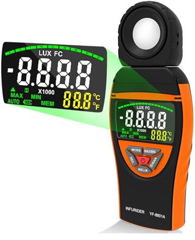 Luxmeter, Digitales Beleuchtungsstärkemessgerät, Hohe Genauigkeit und schnelle Reaktion, Lichtdetektor: Wird zur Lichterkennung verwendet, LCD-Anzeige, 1–400.000 Lux,für LED-Leuchten und Pflanzen Mes