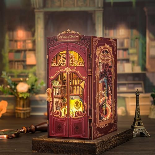 Figured'Art Book Nook Kit - La Bibliothèque de la Sagesse - Maquette à Construire avec Lumières LED - Diorama 3D DIY Serre-Livre pour Bibliothèque et Décoration Maison Miniature - Marque Française