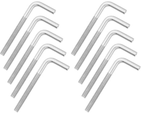sourcing map M5 x 60 mm, 7/L-förmige rechtwinklige Bolzenschraube, 304 Edelstahl, L-Form, Fundamentschraube, lang, quadratisch, gebogen, 10 Stück