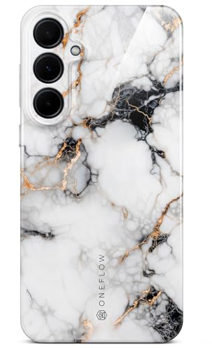 ONEFLOW Bliss Cover für Samsung Galaxy A35 5G Hülle in Marmor Optik, Designer Case Handy Schutzhülle mit Kameraschutz, Muster Hardcase Glitzer Handyhülle marmoriert, Weiß Gold