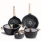 GOLDMANN Batterie de cuisine 9 pièces – Fonte d'aluminium avec revêtement antiadhésif en céramique – Compatible induction, tous types de feux, avec couvercle en verre, cuisson sans graisse, résistant