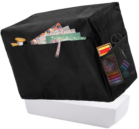 Nähmaschinen-Staubschutz, Nähmaschinentasche mit Aufbewahrungstaschen, faltbar, staubdicht, Schutz für die meisten Standard-Nähmaschinen, Schwarz, 46 x 32 x 21 cm