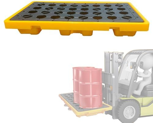 Palette zur Auffangung von Fässern, rutschfeste Auffangwanne für 2 industrielle Fässer mit Gabelstaplertaschen, modulare Plattform mit 90–150 l Fassungsvermögen zur ,51-1/5x26-4/5x6.7in(130x68x17cm)