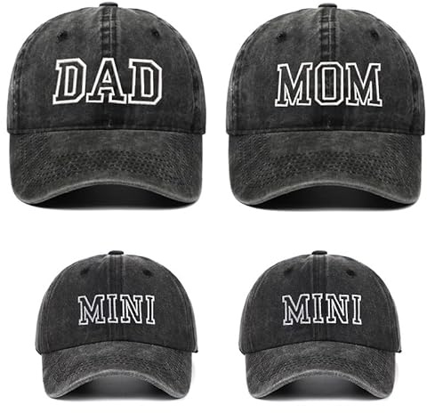 DAD MOM MINI Familien Partnerlook Cap Eltern Kind Denim Baseball Cap | Die Denim Baseballkappe mit hochwertiger Schrift-Stickerei verleiht jedem Outfit einen modischen und individuellen Look.