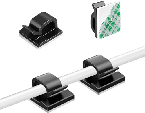 Cable Clips, Cable Tidy, Self Adhesive Cable Holder, Cable Management, Cord Organiser Clips Light Wire for Wall, Desk, Home, Office (Black-100pcs)