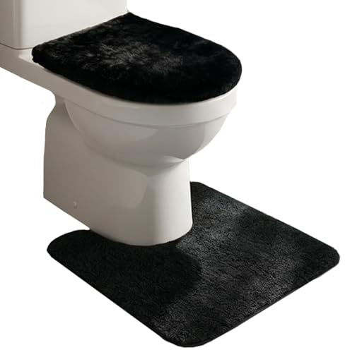 Toilet Mats Pedestal Only, Toilet Mat, Bath Mat Set 2 Piece Washable, Non Slip Bathroom Mat for Modern Homes, U-Shape Design with Quick Dry Feature, Black Bathroom Rug for Enhanced Safety and Style