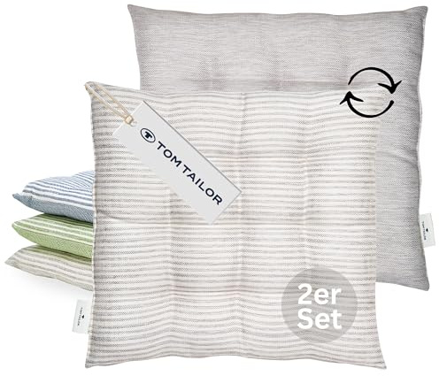 TOM TAILOR 2er Set Sitzkissen Stuhl 40x40cm Grau - Bequeme Stuhlkissen für Esszimmer & Küche - waschbar bis 30°C - Öko-Tex - Sitzauflage für Gartenmöbel, Sitzpolster, Bank, Bürostuhl & Boden