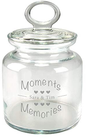 Geschenke 24 Geschenk-Glas Moments & Memories - graviertes Glas für Briefchen und Erinnerungen in a Jar, personalisiert und individuell, mit Name, zum Valentinstag für Paare