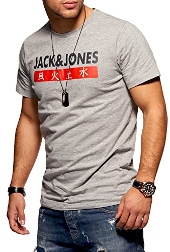 JACK & JONES Herren T-Shirt Kurzarmshirt Top Print Shirt Casual Basic O-Neck